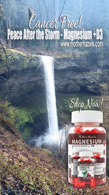 Mother Hazel’s Magnesium + D3 supplement with sunrise waterfall – natural post-cancer support
